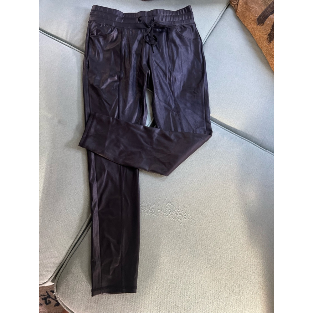 Women's Move Theology Black Faux Leather Joggers Size L